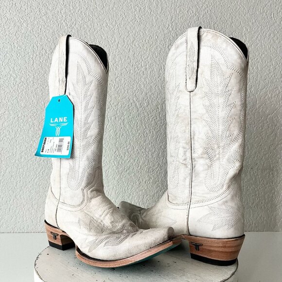 Lane Boots Shoes - Lane LEXINGTON Women Cowboy Boots Sz 8.5 White Leather Western Cowgirl Mid Calf